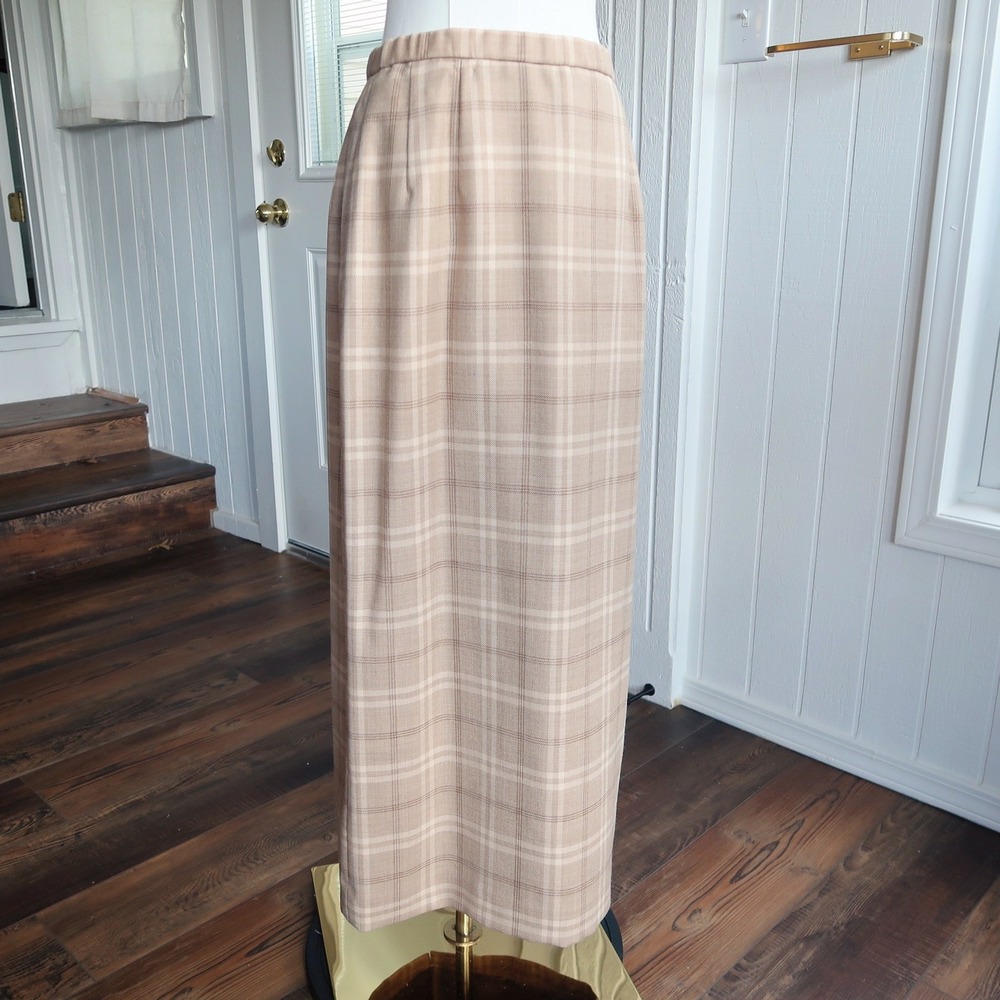 Pendleton Women Maxi Skirt 8 Beige Plaid Wool Dark Academia Classic Heritage